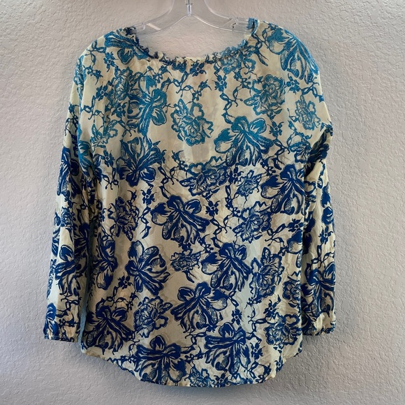 Sundance Cream and Blue Floral Silk Blouse Medium - Picture 5 of 10